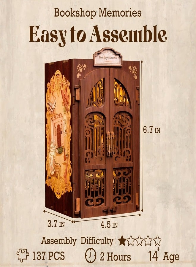 Fsolis Book Nook Kit, DIY Miniature Dollhouse Kit 3D Puzzles for Adults and Beginners, 127 Wooden Pieces, Tiny House Mini Booknook Craft Bookshelf Decor, Gifts for Women Book Lovers(Bookshop Memory) - Image 2