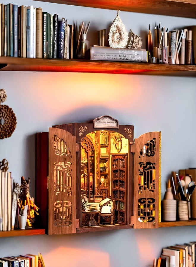Fsolis Book Nook Kit, DIY Miniature Dollhouse Kit 3D Puzzles for Adults and Beginners, 127 Wooden Pieces, Tiny House Mini Booknook Craft Bookshelf Decor, Gifts for Women Book Lovers(Bookshop Memory) - Image 4