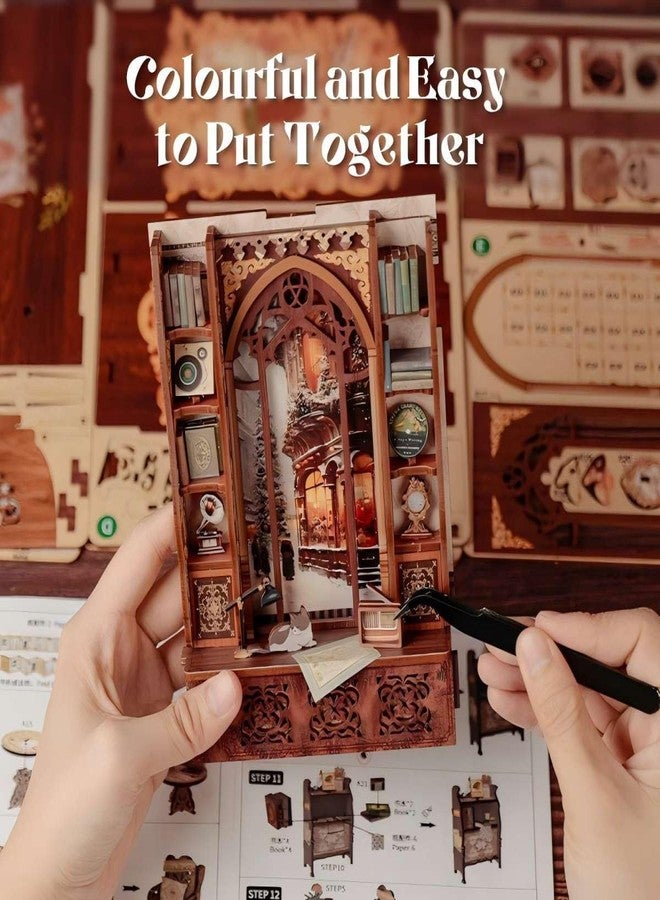 Fsolis Book Nook Kit, DIY Miniature Dollhouse Kit 3D Puzzles for Adults and Beginners, 127 Wooden Pieces, Tiny House Mini Booknook Craft Bookshelf Decor, Gifts for Women Book Lovers(Bookshop Memory) - Image 5