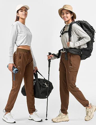BVVU Women's Hiking Pants Lightweight Quick Dry Travel Outdoor Pants Waterproof Work Cargo Joggers with Zipper Pockets Brown - Image 5