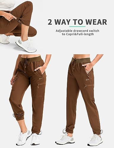 BVVU Women's Hiking Pants Lightweight Quick Dry Travel Outdoor Pants Waterproof Work Cargo Joggers with Zipper Pockets Brown - Image 4