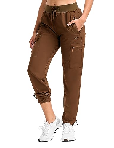 BVVU Women's Hiking Pants Lightweight Quick Dry Travel Outdoor Pants Waterproof Work Cargo Joggers with Zipper Pockets Brown - Image 1