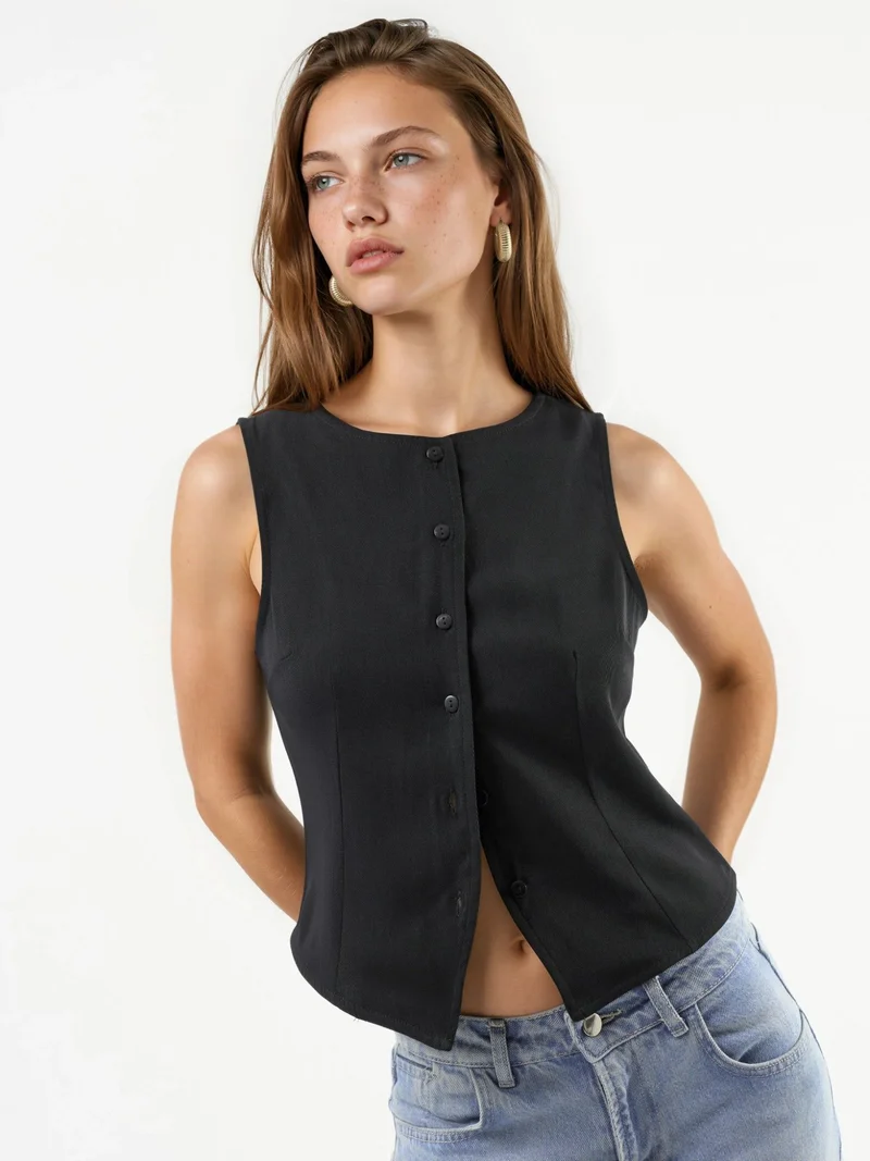 HICCUP Buttoned Sleeveless Top