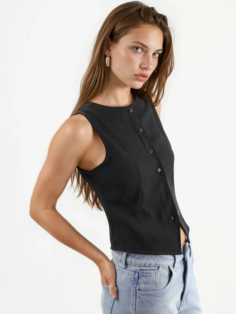 HICCUP Buttoned Sleeveless Top