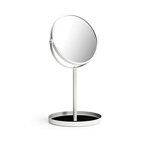 Ettori Makeup Mirror Dual Sided Vanity Mirror, 1X and 5X Magnification, 360 Swivel Round Mirror, Tabletop Mounting, No Light, White - Image 1