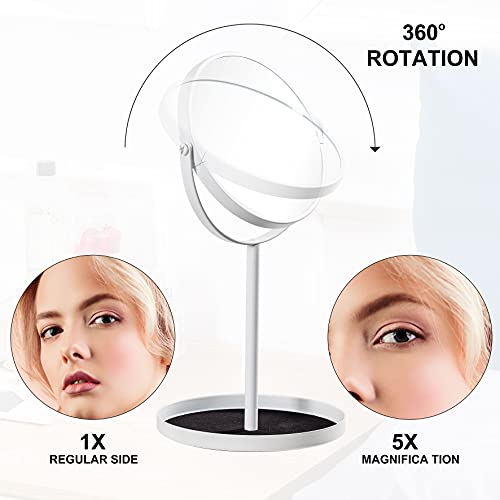 Ettori Makeup Mirror Dual Sided Vanity Mirror, 1X and 5X Magnification, 360 Swivel Round Mirror, Tabletop Mounting, No Light, White - Image 3