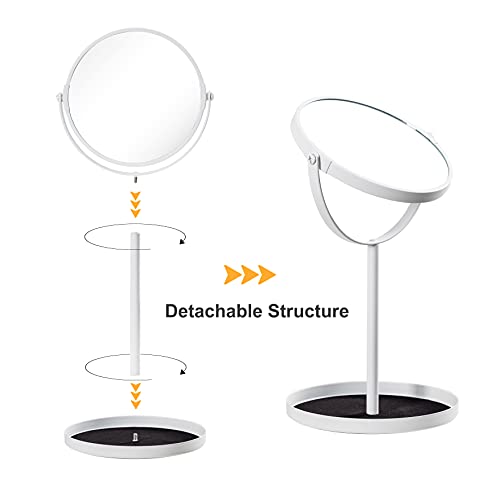 Ettori Makeup Mirror Dual Sided Vanity Mirror, 1X and 5X Magnification, 360 Swivel Round Mirror, Tabletop Mounting, No Light, White - Image 4