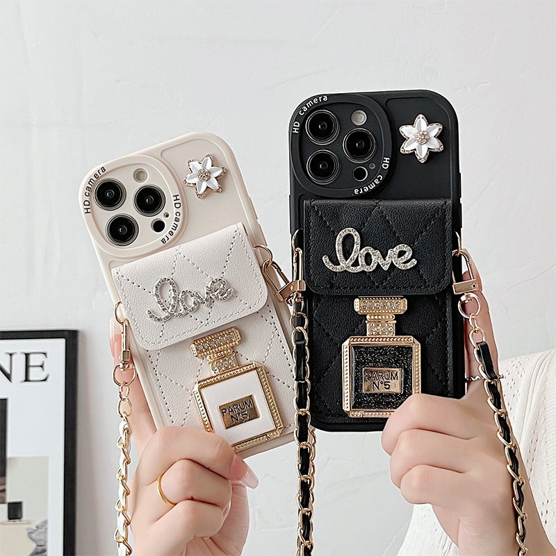 Iphone16Plus Perfume Bottle Mirror Mobile Phone Case Suitable for Apple 17Pro Crossbody Wallet Card Holder 12 Rhinestones 8 - Image 2