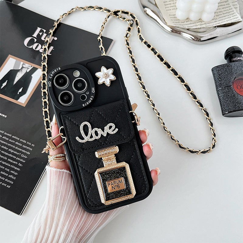 Iphone16Plus Perfume Bottle Mirror Mobile Phone Case Suitable for Apple 17Pro Crossbody Wallet Card Holder 12 Rhinestones 8 - Image 1