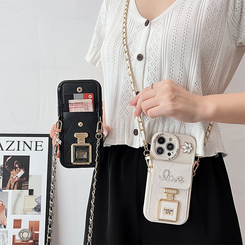 Iphone16Plus Perfume Bottle Mirror Mobile Phone Case Suitable for Apple 17Pro Crossbody Wallet Card Holder 12 Rhinestones 8 - Image 3