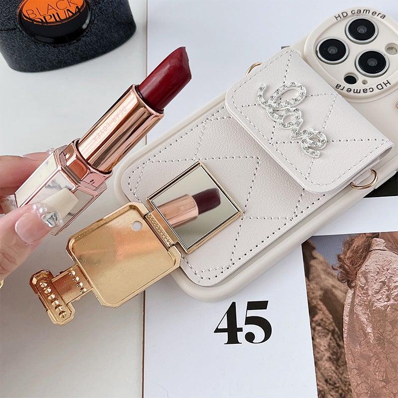 Iphone16Plus Perfume Bottle Mirror Mobile Phone Case Suitable for Apple 17Pro Crossbody Wallet Card Holder 12 Rhinestones 8 - Image 5