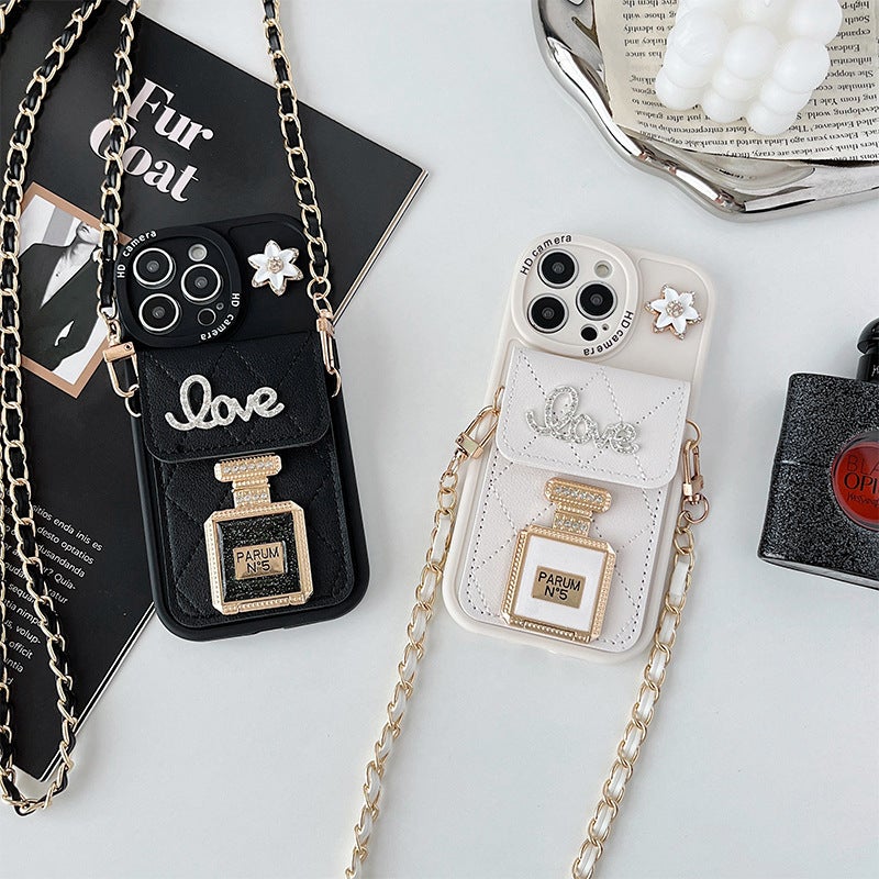 Iphone16Plus Perfume Bottle Mirror Mobile Phone Case Suitable for Apple 17Pro Crossbody Wallet Card Holder 12 Rhinestones 8 - Image 4