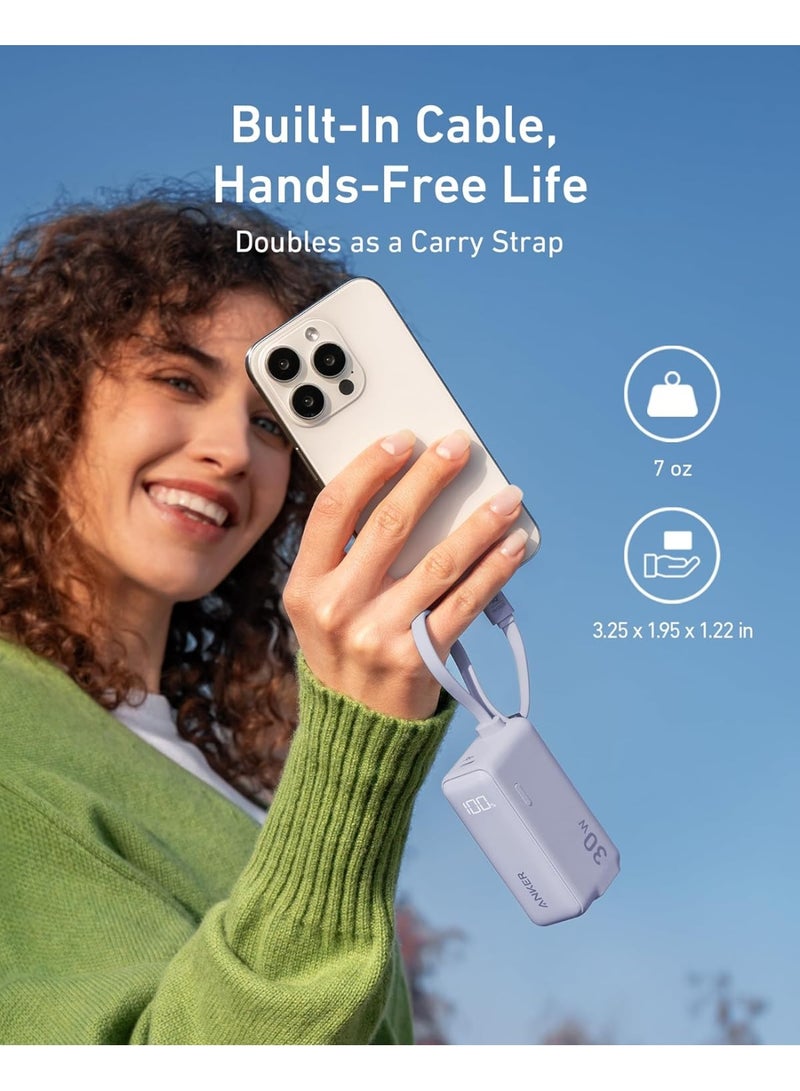 Anker Portable 3-in-1 Power Bank (30W, Fusion, Built-In USB-C Cable) with Digital Display, Simultaneous Dual-Device Charging Compatible with Samsung Smartphones and other Android Devices - Black - Image 4