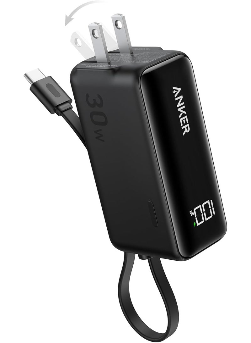 Anker Portable 3-in-1 Power Bank (30W, Fusion, Built-In USB-C Cable) with Digital Display, Simultaneous Dual-Device Charging Compatible with Samsung Smartphones and other Android Devices - Black - Image 1