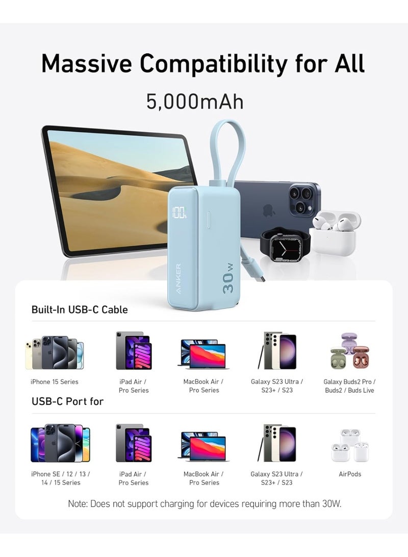 Anker Portable 3-in-1 Power Bank (30W, Fusion, Built-In USB-C Cable) with Digital Display, Simultaneous Dual-Device Charging Compatible with Samsung Smartphones and other Android Devices - Black - Image 3