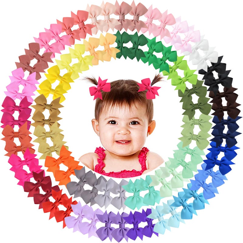 ALinmo Hair Clips for Girls 80PCS Fully Lined Tiny Alligator Bows in Pairs for Infants and Toddlers