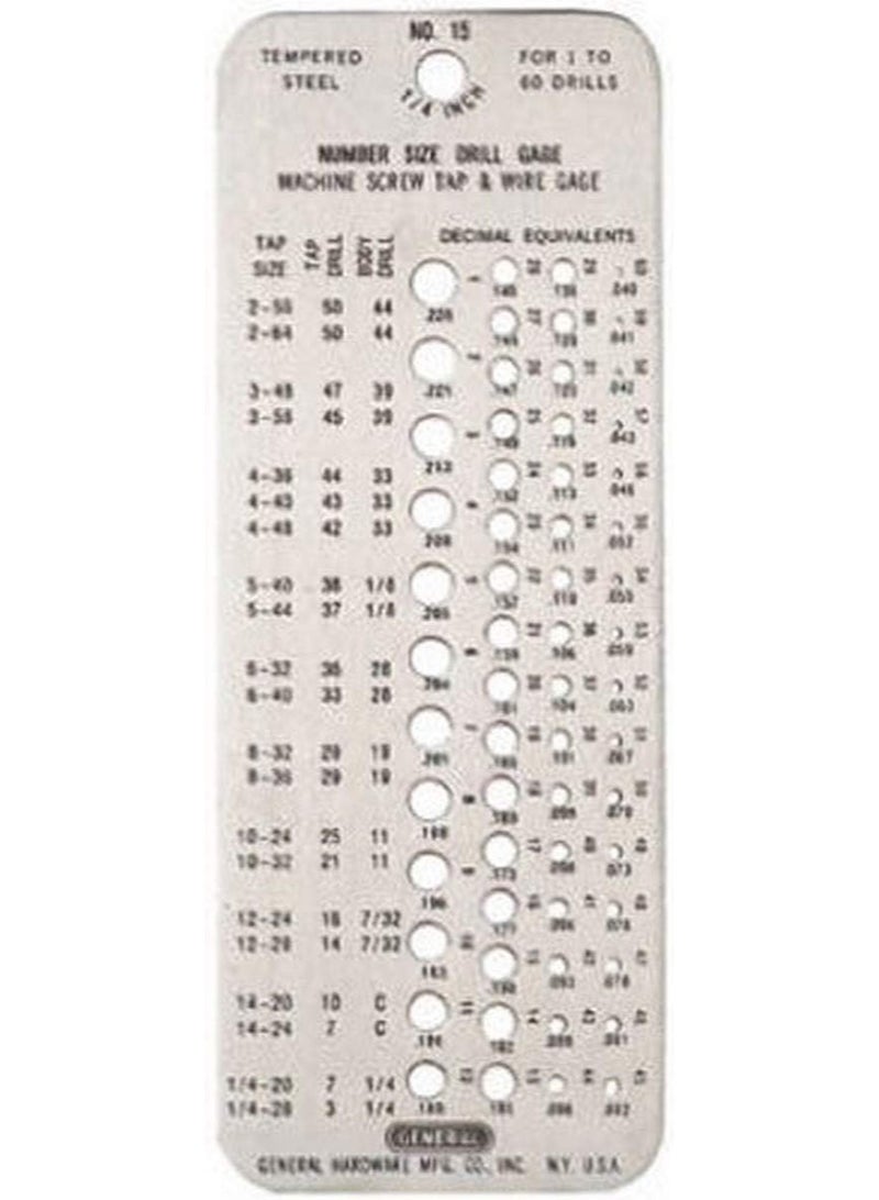 General Tools General Tools 15 Drill Gage, Number Size Drills 1 To 60 