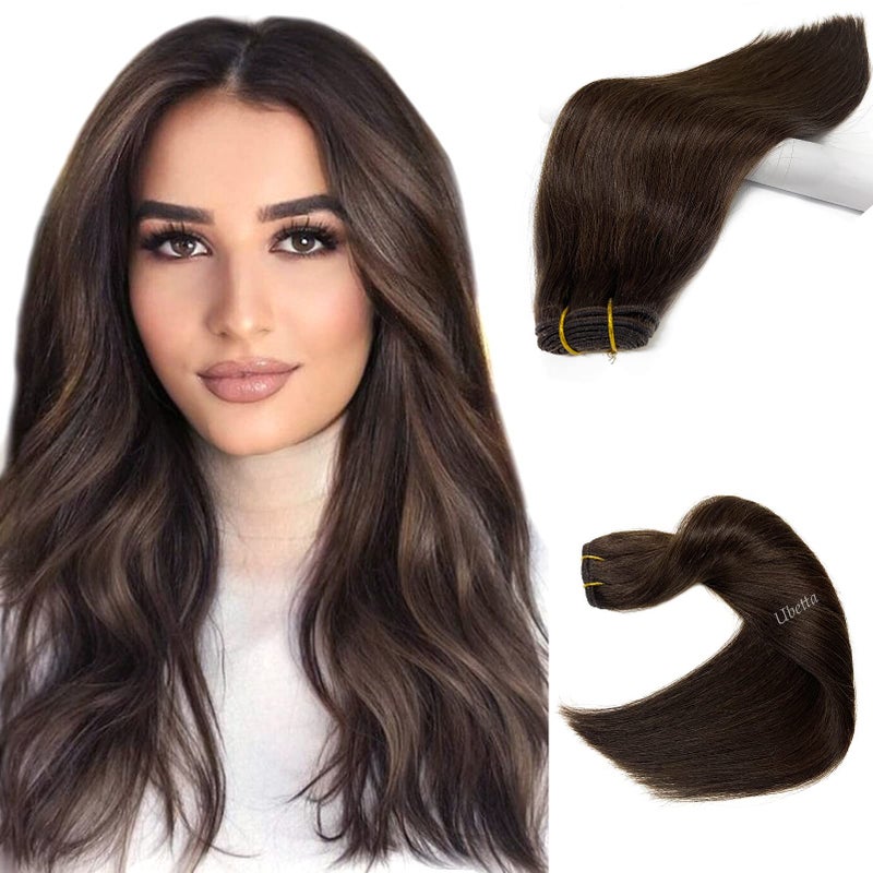 Sew in Weft Hair Extensions Human Hair Bundles Dark Brown Real Human Hair for Women 120G 22Inch Remy Hand Tied Weft Extensions