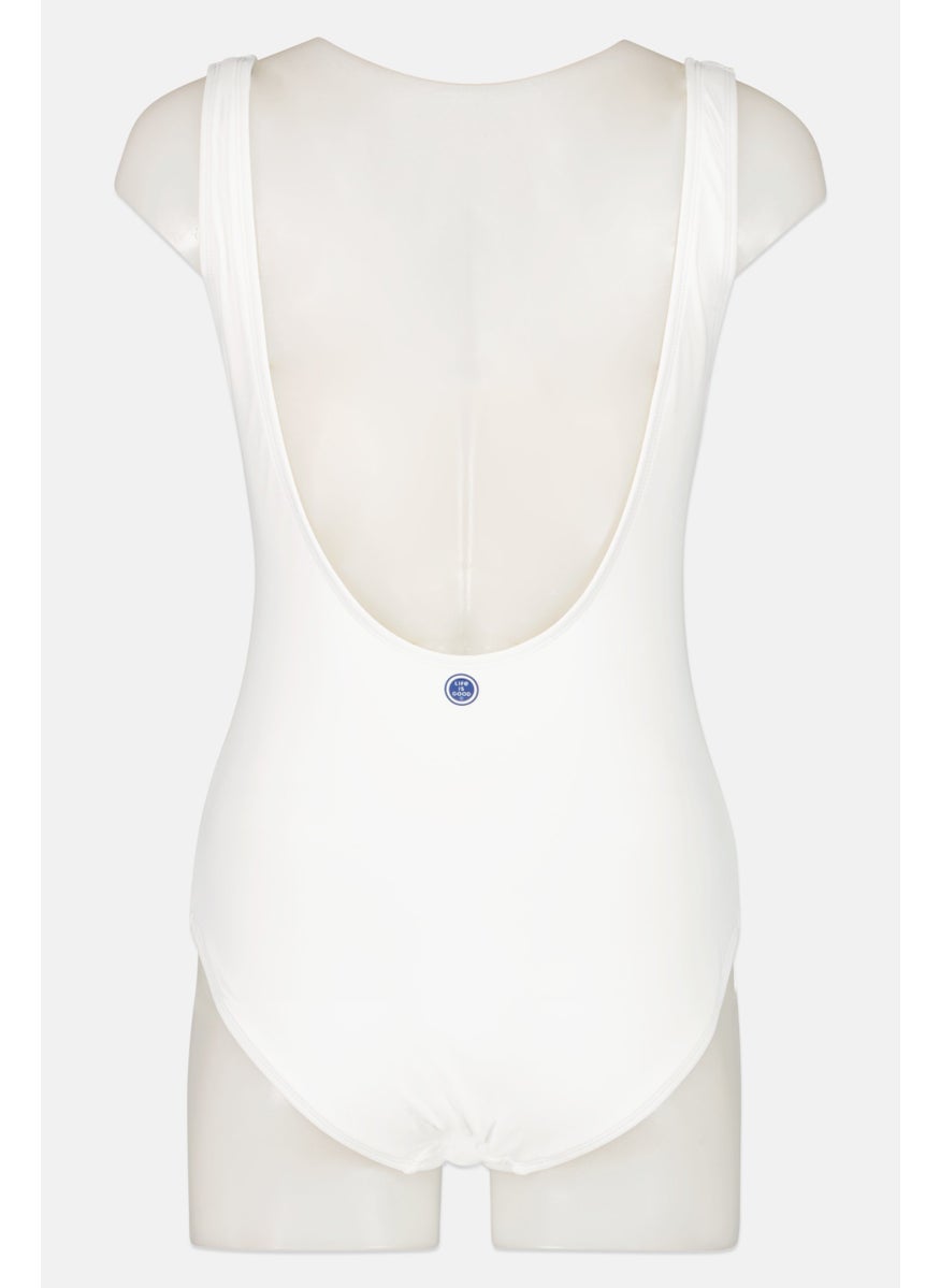 Life is Good - Women Lightly Padded Sleeveless One Piece Swimsuit, White - Image 1
