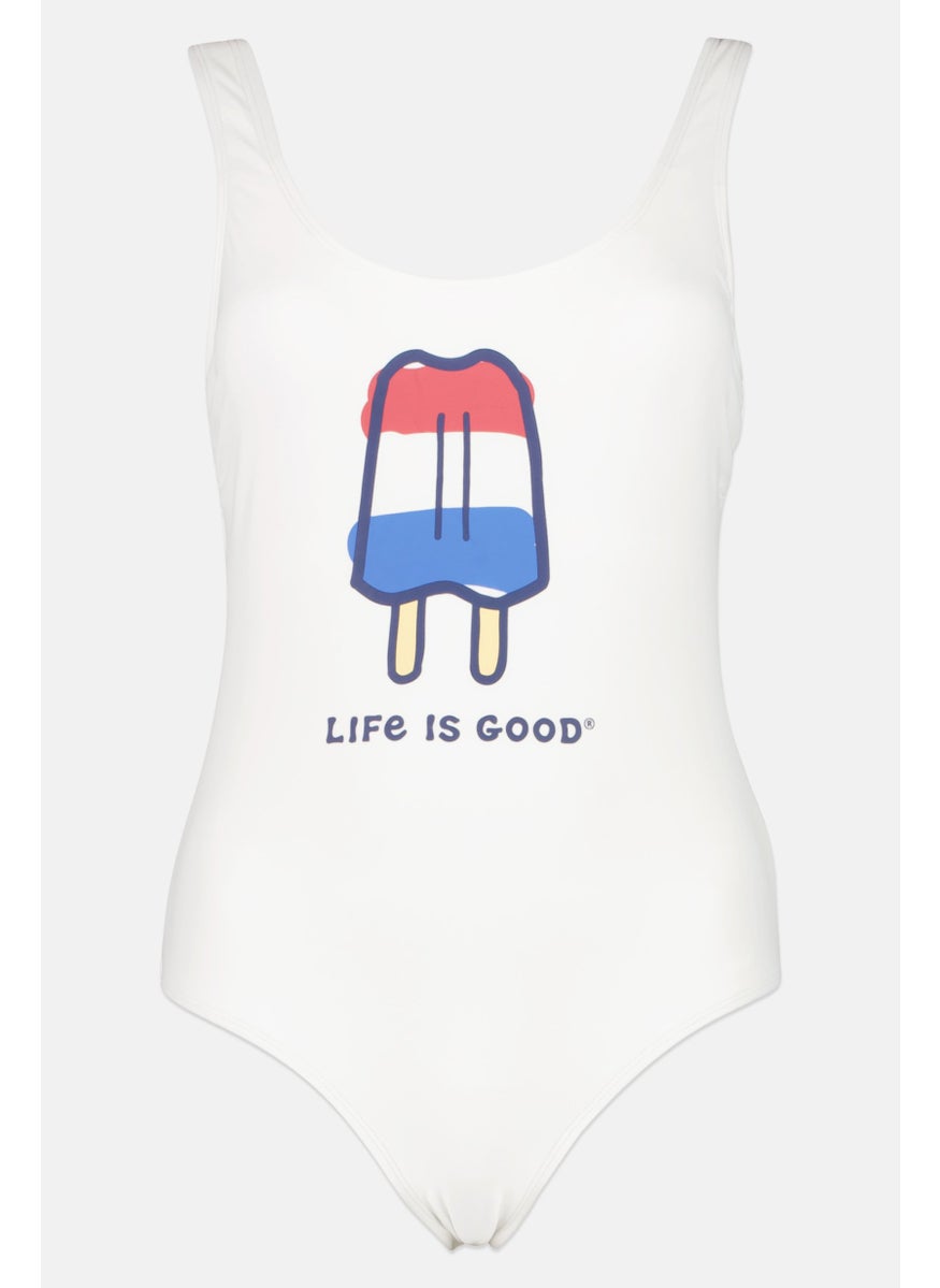 Life is Good - Women Lightly Padded Sleeveless One Piece Swimsuit, White - Image 1