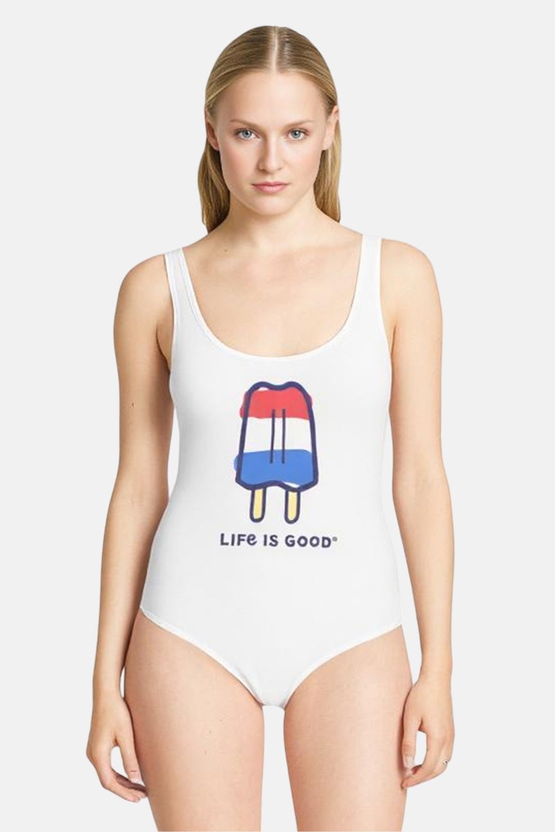 Life is Good Women Lightly Padded Sleeveless One Piece Swimsuit, White  - Image 1