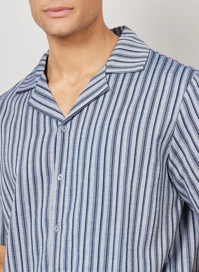 Styli Striped Revere Collar Shirt and Short set
