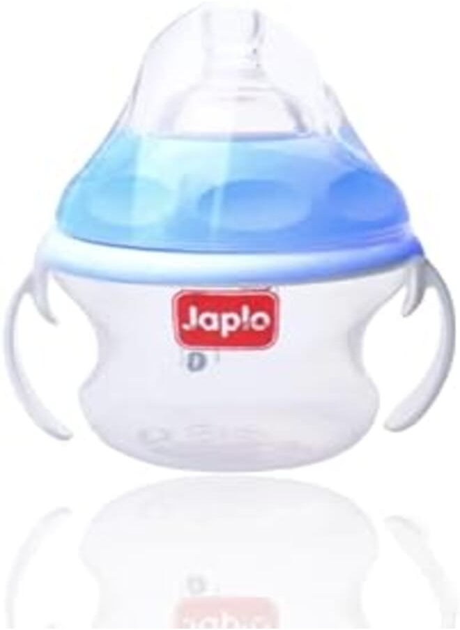 Japlo Japlo Nana Natural Feeding Bottle , for natural feeling like the sensation of breastfeeding , with Anti-colic nipple & Lukewarm water mixer 160 ml - blue colour (seprate handes) 