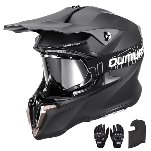 OUMURS Adult ATV Dirt Bike Helmet with Gloves Mask Adjustable Sun Visor Motorcycle Adult Helmet OffRoad Motocross Downhill MX for UnisexAdult 806 Matte Black L - Image 1