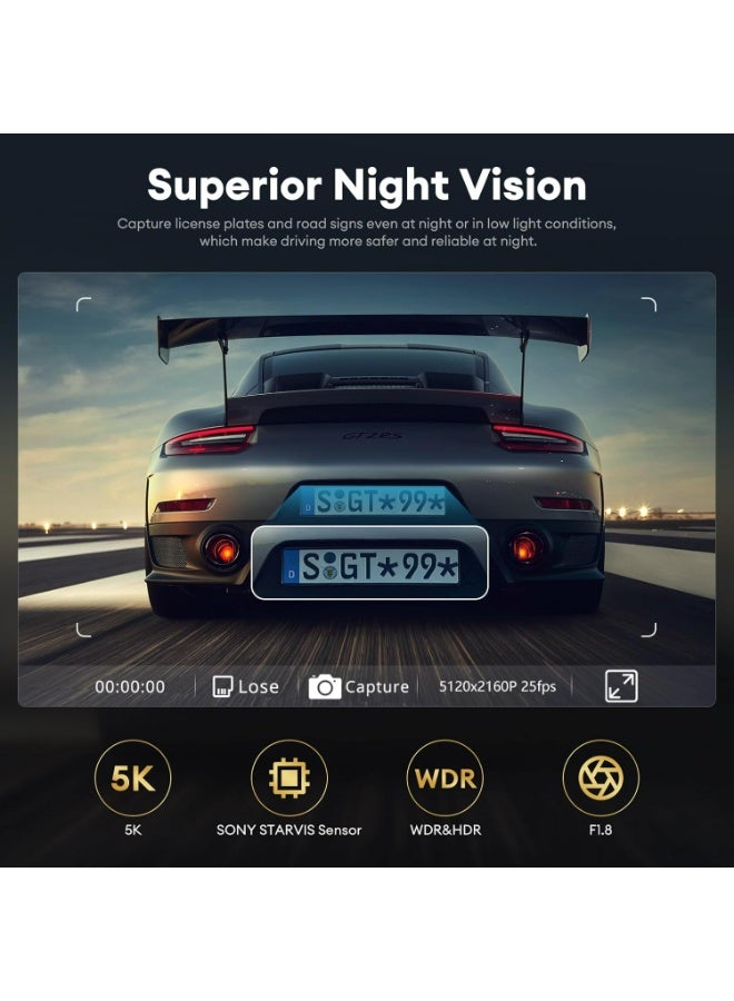 LINGDU LD06 5K/4K/2.5K Dash Cam 5GHz WiFi&GPS, Enhanced Super Night Vision with WDR and Starvis Sensor, Free 64GB SD Card, Voice Control, Parking Mode 24H, Support 256GB Max - Image 2