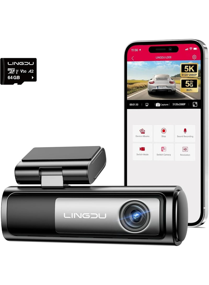LINGDU LD06 5K/4K/2.5K Dash Cam 5GHz WiFi&GPS, Enhanced Super Night Vision with WDR and Starvis Sensor, Free 64GB SD Card, Voice Control, Parking Mode 24H, Support 256GB Max - Image 1