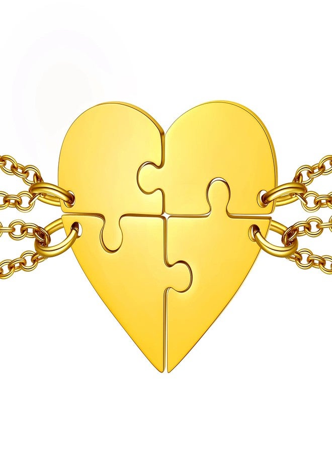 ChainsHouse قلادة صداقة من ChainsHouse لأربعة أشخاص، قلادات ذهبية متداخلة من أربع قطع للأزواج، قلادة BFF لأربعة أصدقاء مع قلادات على شكل قلب متطابقة. - Image 1