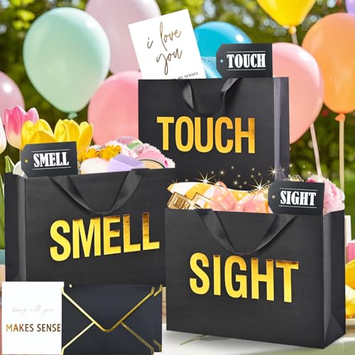 Nimbbex Large 5 Senses Gift Bags for Him with Labels, Envelopes and Cards,Gold Foil Five Senses Gift Bag for Her with Handles & Tissue Paper for Valentine's Day, Birthday, Wedding, Anniversary 12.6"X8.7"X4" - Image 2