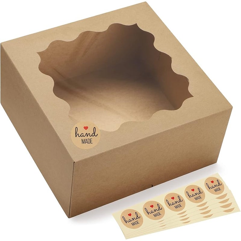 Eupako Auto-popup 10x10x5 Cake Boxes with Window, 24pcs Quick Fold Brown Bakery Boxes, Easy Assemble Gift Box for Pies, Cookies, Pastries, Chocolates, Party, Wedding - Image 1