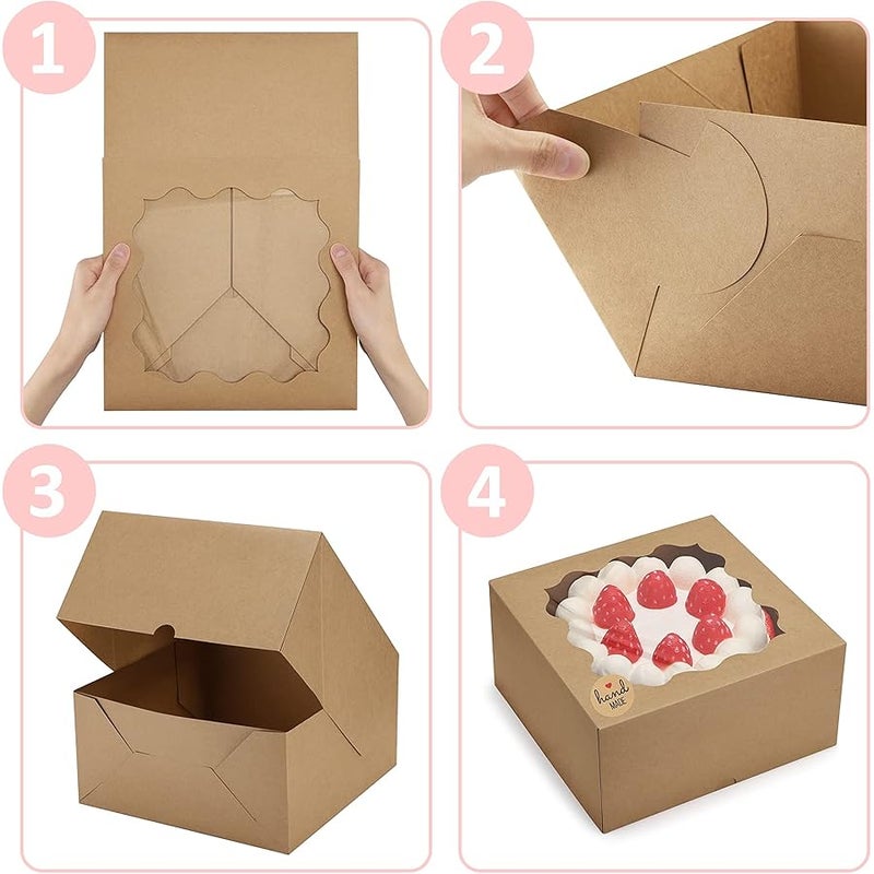 Eupako Auto-popup 10x10x5 Cake Boxes with Window, 24pcs Quick Fold Brown Bakery Boxes, Easy Assemble Gift Box for Pies, Cookies, Pastries, Chocolates, Party, Wedding - Image 3