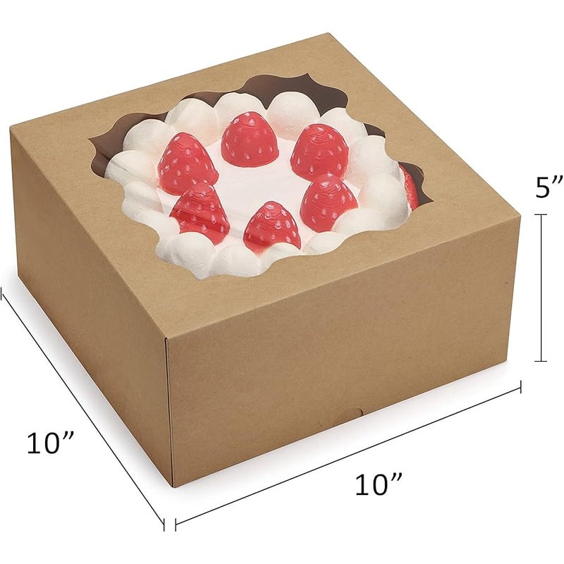 Eupako Auto-popup 10x10x5 Cake Boxes with Window, 24pcs Quick Fold Brown Bakery Boxes, Easy Assemble Gift Box for Pies, Cookies, Pastries, Chocolates, Party, Wedding - Image 2