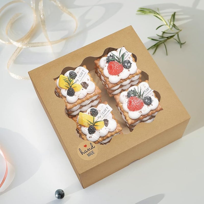 Eupako Auto-popup 10x10x5 Cake Boxes with Window, 24pcs Quick Fold Brown Bakery Boxes, Easy Assemble Gift Box for Pies, Cookies, Pastries, Chocolates, Party, Wedding - Image 4
