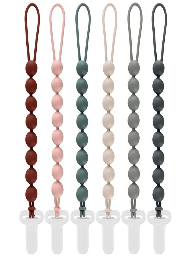 Slotic 6-Pack Silicone Pacifier Clips for Babies, Safe Teething Beads, Rust-Free Holders, Baby Boy and Girl Essentials, Newborn Must-Have Accessories, BPA-Free - Image 1