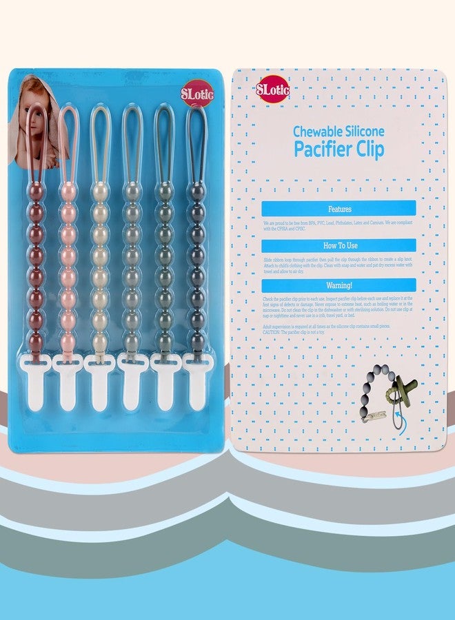 Slotic 6-Pack Silicone Pacifier Clips for Babies, Safe Teething Beads, Rust-Free Holders, Baby Boy and Girl Essentials, Newborn Must-Have Accessories, BPA-Free - Image 4