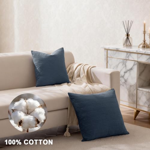 COCOPLOCEUS 18x18 Throw Pillow Covers Set of 2 Boho Decorative Pillow Shams Stone Washed Cotton Pillowcase Waffle Square for Couch Sofa Chair Bed Car, Blue Grey - Image 4