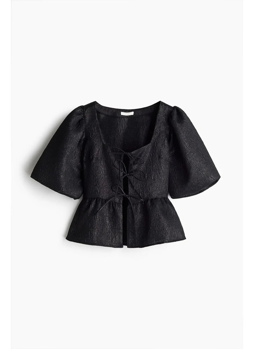 اتش اند ام Jacquard-Weave Tie-Front Blouse