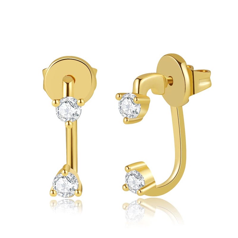 Obidos 14K Gold Plated Cubic Zirconia Ear Jacket Statement Earrings for Women | Front & Back Stud Earring Jackets - Image 1