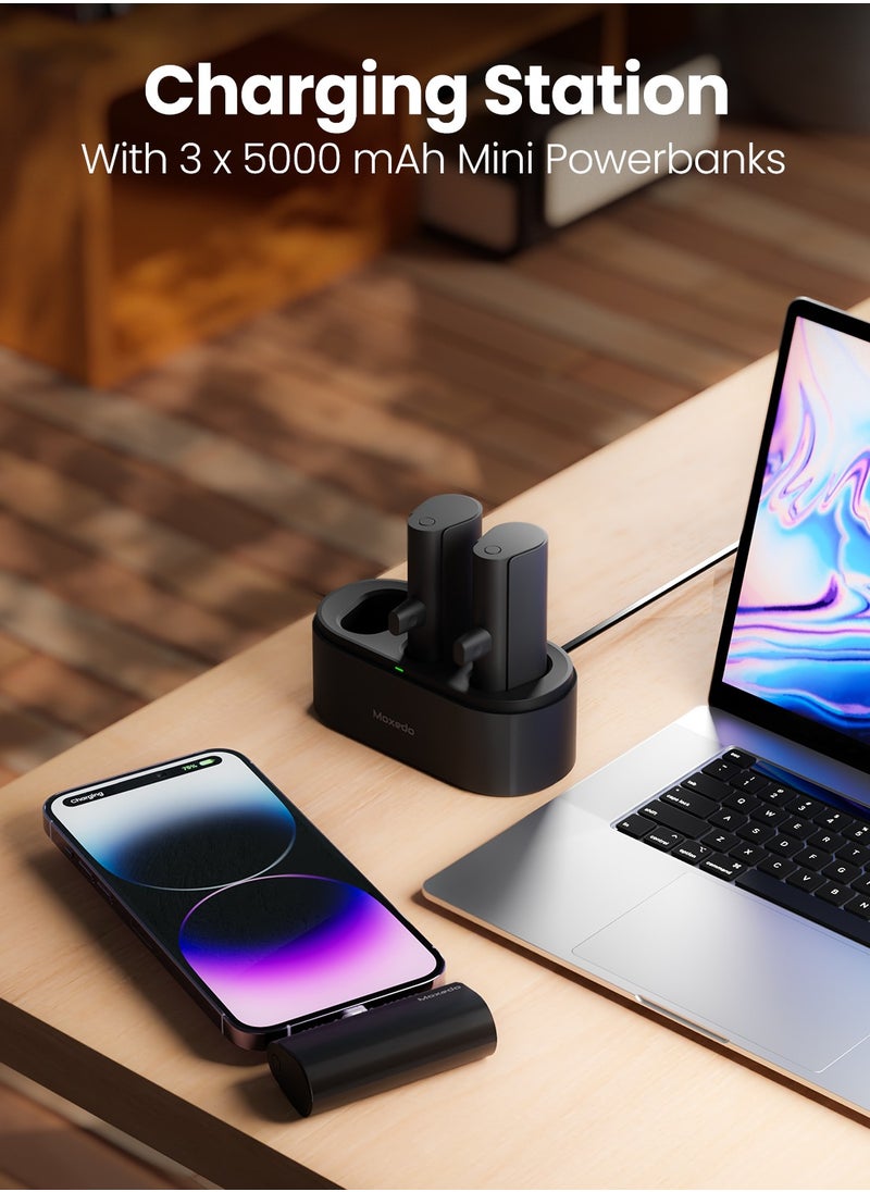 Moxedo - Moxedo 3 in 1 5000 mAh Lightning Connector Power Bank 20W PD with Charging Docking Station Portable Charger Compatible for iPhone 14/14 Pro Max/13/12/11/X/8/7/6 Plus - Image 1