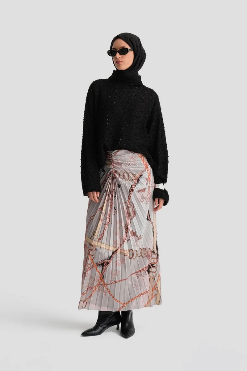 ARMINE Vertical Gathered Patterned Skirt 24K1711 Mink