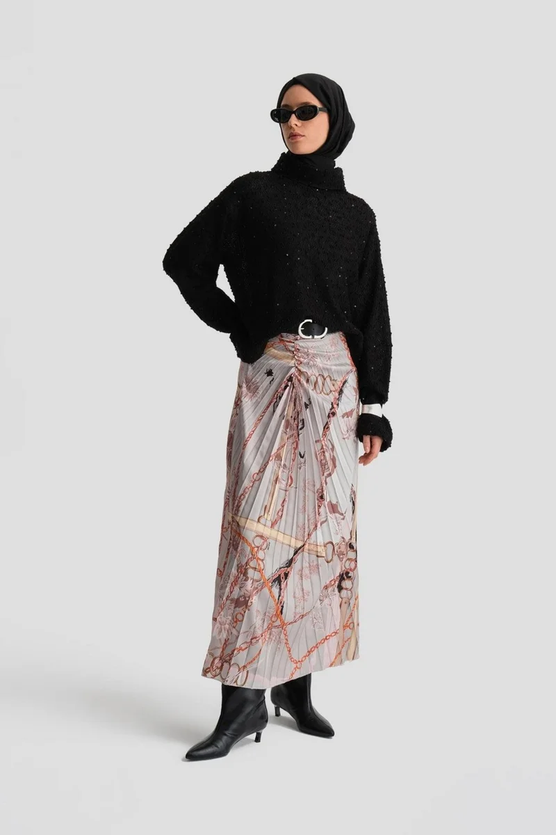ARMINE Vertical Gathered Patterned Skirt 24K1711 Mink