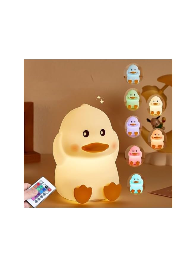The Bros Night Light Cute Duck, Night Light for Kids 7 Colors 3 Levels Dimmable Silicone & Remote Control, LED Squishy Novelty Lamp Rechargeable Nightlights Baby Toddler Gift Room Decor (Little Duck) - Image 2
