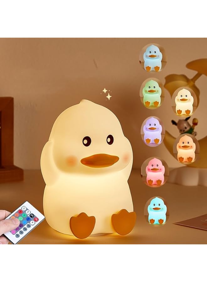 The Bros Night Light Cute Duck, Night Light for Kids 7 Colors 3 Levels Dimmable Silicone & Remote Control, LED Squishy Novelty Lamp Rechargeable Nightlights Baby Toddler Gift Room Decor (Little Duck) - Image 3