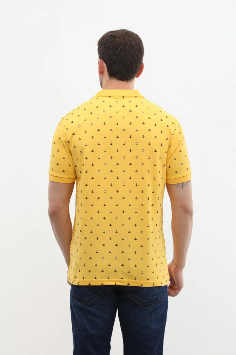 ماركابيا مان Men's Polo Collar Anchor Patterned 100% Cotton T-Shirt
