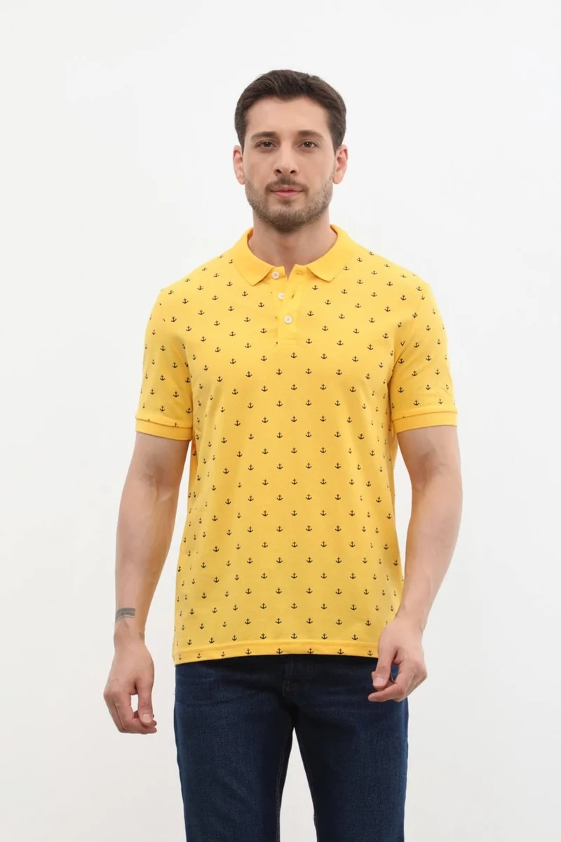 ماركابيا مان Men's Polo Collar Anchor Patterned 100% Cotton T-Shirt