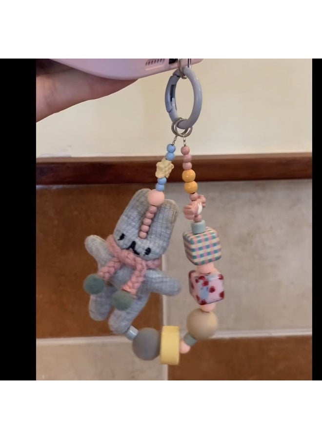 NIBEMINENT Beaded Phone Lanyard, Anti Lost Removable Wrist Strap,Knitted Little Rabbit Bracelet Pendant, Phone Keychain Lanyard