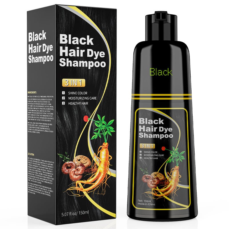 JUANCHI Black Hair Dye Shampoo 3 in 1, 150ML Hair Dye Shampoo for Women Men - Image 1